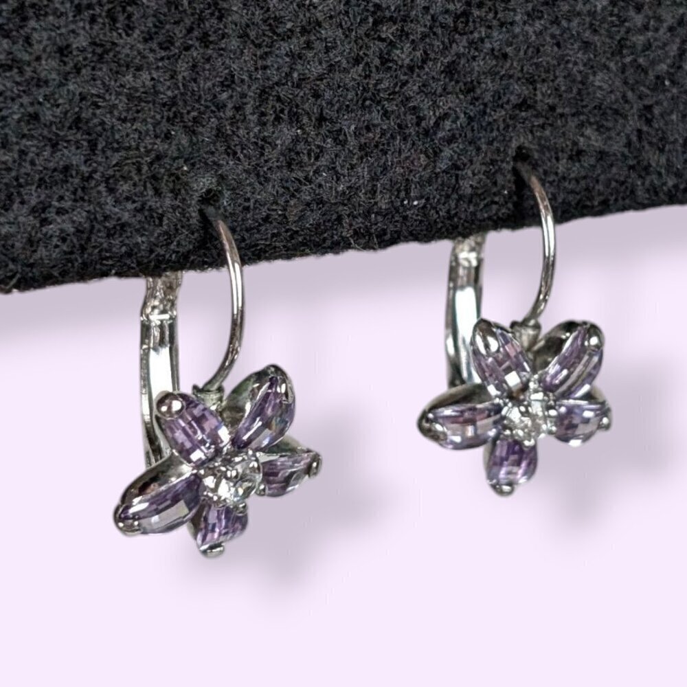 (2/$20) Dainty Purple Glass Flower Earrings - Picture 2 of 5